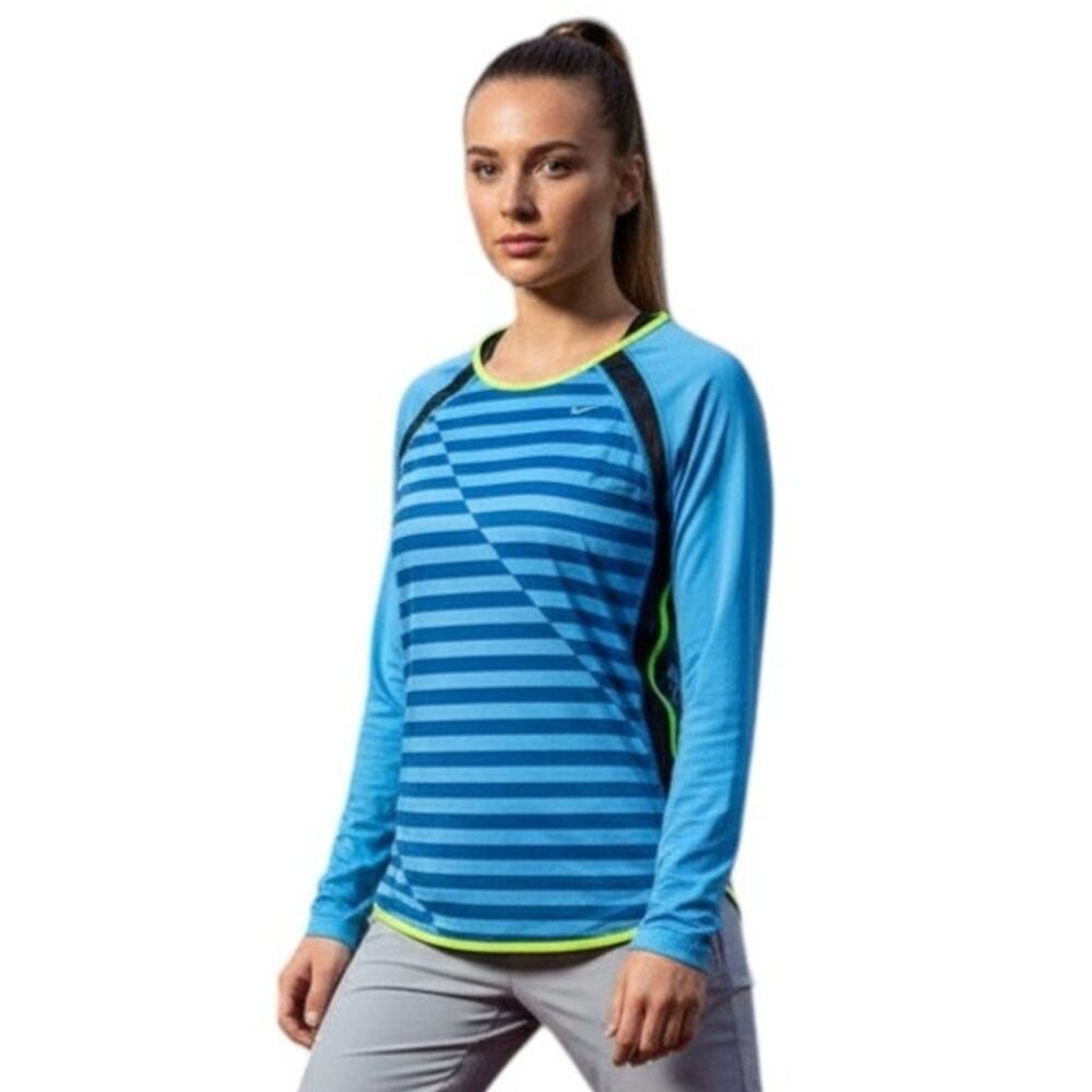 Nike Dri Fit Blue Stripe Long Sleeve Top, S